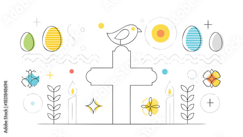 easter eggs with flowers and birds