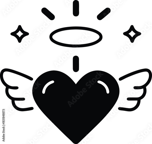 Winged heart with halo isolated on white background