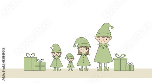 Christmas Elves with Holiday Gifts Festive Season Illustration
