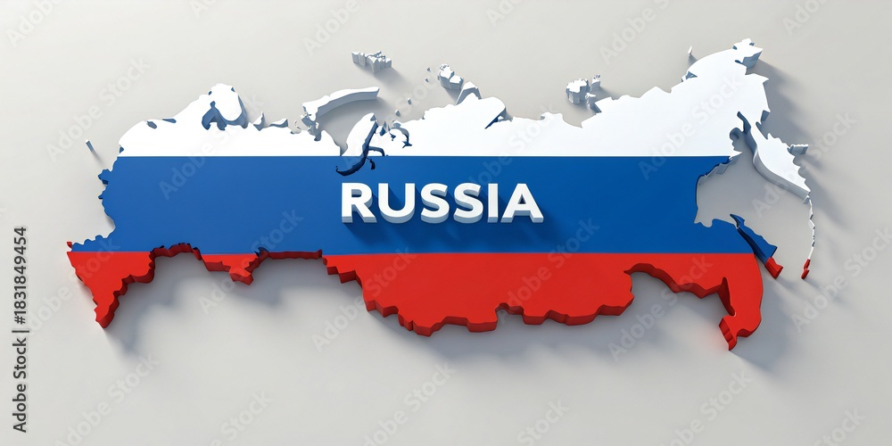 Fototapeta premium Russia map in Russian flag colors with text geography