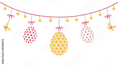 Festive easter egg garland with stars and butterflies perfect for spring celebrations and holiday decorations