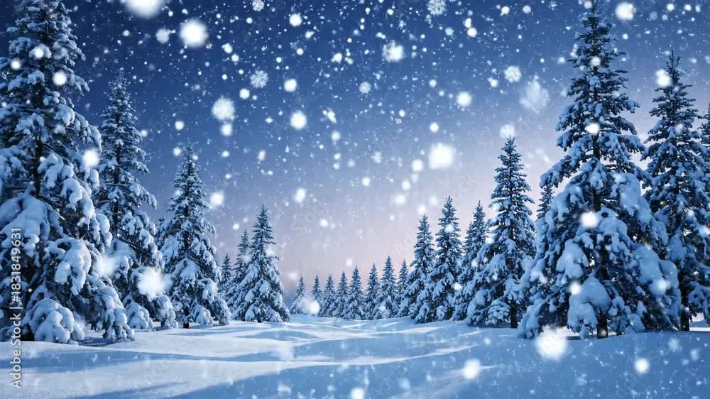 custom made wallpaper toronto digitalWinter forest scene with falling snow and illuminated trees