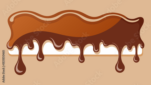 Rich chocolate drizzle melting over a creamy background with dripping drops