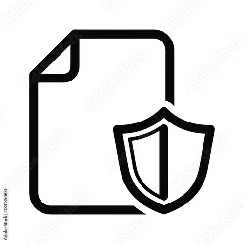 Black and white line icon representing a secure document or file protection, isolated on