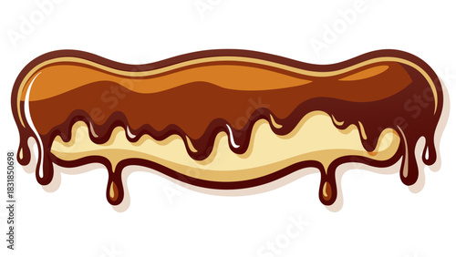 Delicious chocolate syrup dripping over a creamy layer with a wavy border