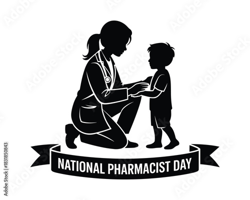 Silhouette illustration of pharmacist with child for national pharmacist day celebration