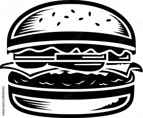 Black White Icon Burger | Clean, isolated vector art for creative projects.