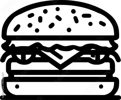 Burger's Delight: Classic Black White Flat Vector Icon Simple Bold Lines | Clean, isolated vector art for creative projects.