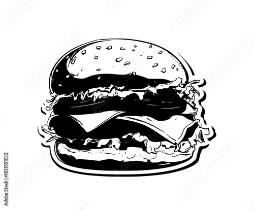 classic burger bite taken out , featuring lettuce cheese. | Clean, isolated vector art for creative projects.
