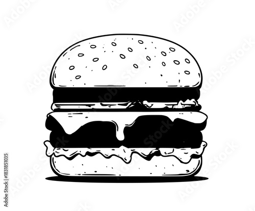 Classic American Hamburger Cheese Lettuce, 2D Illustration | Clean, isolated vector art for creative projects.