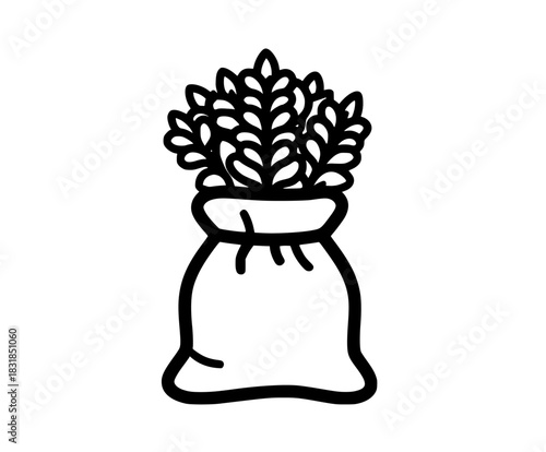 Elegant Herbs Burlap Bag | Clean, isolated vector art for creative projects.