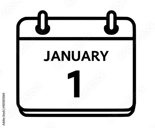 January's first: black white calendar page | Clean, isolated vector art for creative projects.