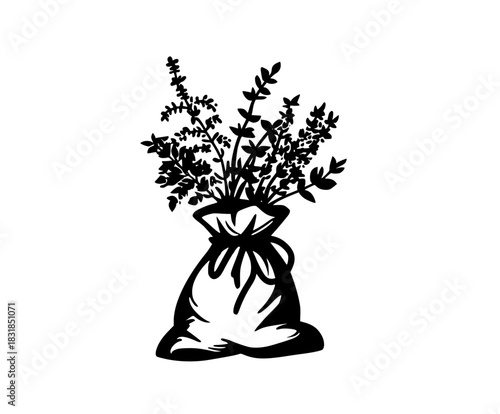 Timeless bouquet dried herbs, black white vector icon | Clean, isolated vector art for creative projects.