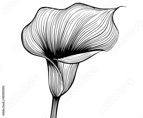 Mystical Calla Lily Black White | Clean, isolated vector art for creative projects.