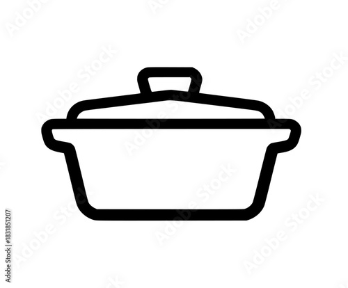 Black White Casserole Dish Icon | Clean, isolated vector art for creative projects.