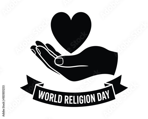 World religion day celebration hand holding heart symbol of love and faith