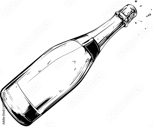 Elegant Bubbles: Champagne Popping Black White | Clean, isolated vector art for creative projects.