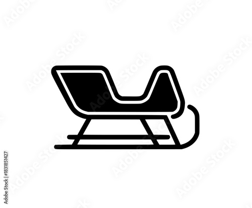 sleek minimalist flat vector icon black white Christmas sleigh, touch modern simplicity. | Clean, isolated vector art for creative projects.