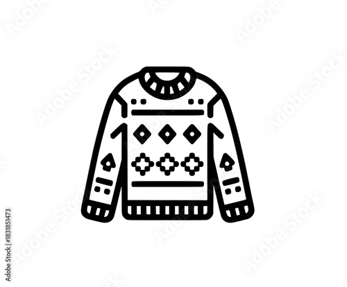 festive winter knit, black white flat vector icon | Clean, isolated vector art for creative projects.