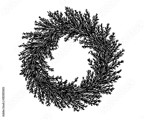 Elegant Black White Christmas Wreath | Clean, isolated vector art for creative projects.