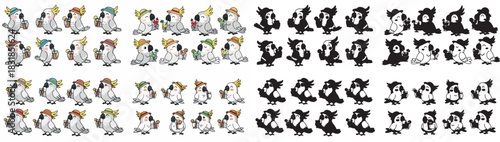 Cockatoos with drinks in various poses with transparent background