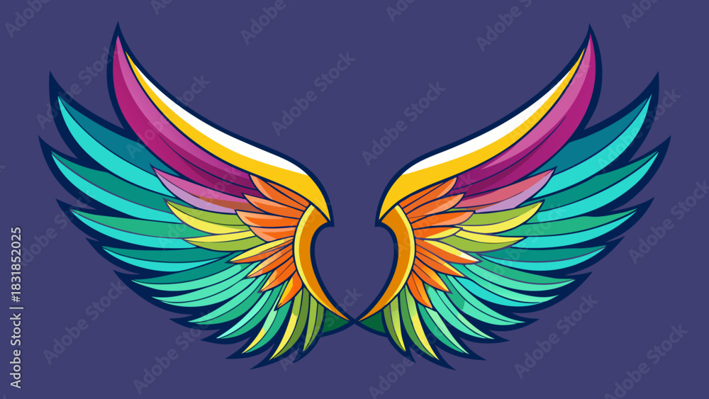 Obraz premium Colorful abstract wings with vibrant feathers against a dark purple background