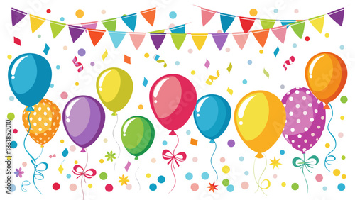 Colorful balloons and party bunting decoration for celebrations and events