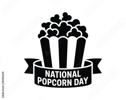 National popcorn day celebration black and white vector graphic illustration