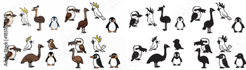 Australian birds collection with transparent background