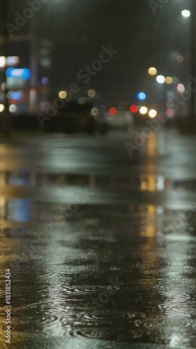 Cars passing on a rainy city street at night creating cinematic reflections for urban atmosphere visuals