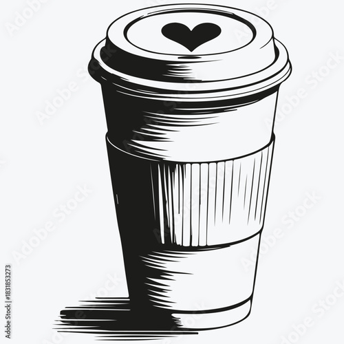 coffee cup top view with heart sketch illustration vector