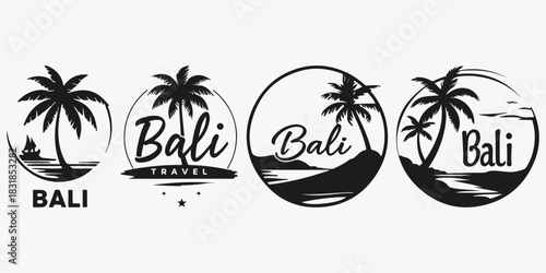Bali travel logo sketch illustration vector set