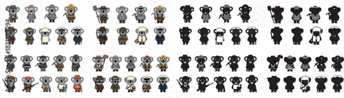 Koala characters in various costumes with transparent background