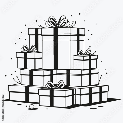 present boxes pile sketch illustration vector