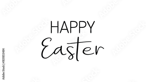 Simple and elegant black text spelling happy easter in a modern handwritten font on a clean white background for holiday greetings and celebrations
