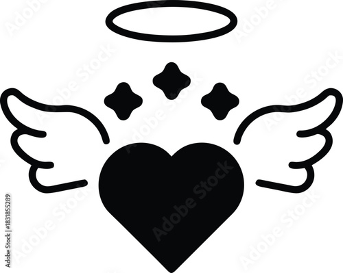 Angelic heart emblem isolated on white background