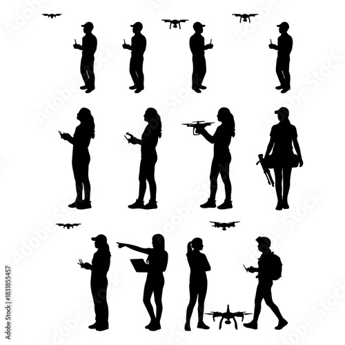 man and woman drone silhouette pack