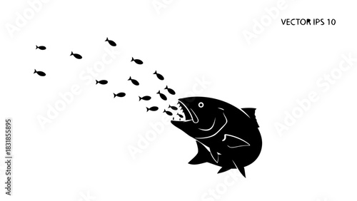 A cute cartoon cat fishing tuna in the ocean, a vector animal illustration design