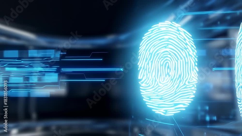 A glowing, digital fingerprint icon is highlighted with blue lines against a blurred, tech-inspired backdrop