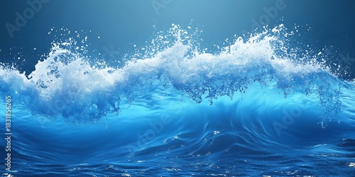 Fototapeta Naklejka Na Ścianę i Meble -  A large ocean wave cresting with white foam and spray against a blue gradient background