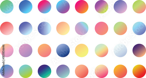Colorful Gradient Spheres: A vibrant display of gradient-filled spheres, each radiating with unique color blends and transitions, creating an eye-catching visual of color variations.
