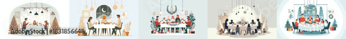 small family dinner in winter atmosphere. Vektor, design, minimalist, illustrations, set icon