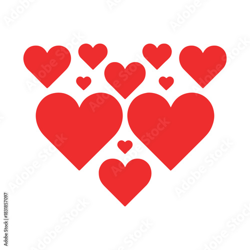 Vector collection of red hearts in various sizes, perfect love symbol illustration set
