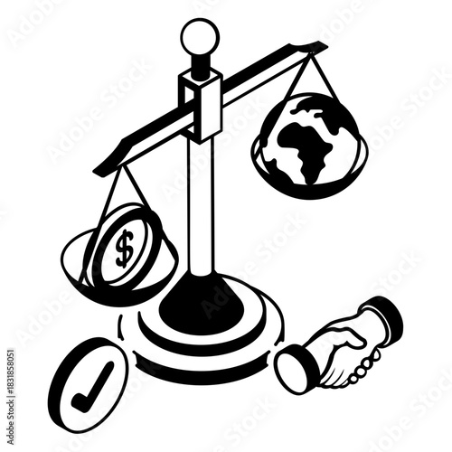 business Integrity trust meets growth isometric concept, Equilibrium of Economy and Ecology vector design, Business corporation  sign,  Profit with Responsibility  symbol, Sales Marketing illustration