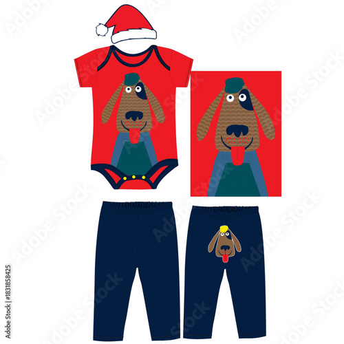 baby body suit with pant dog  print vector