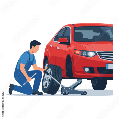 Changing Car Tire Automotive Repair and Maintenance Illustration
