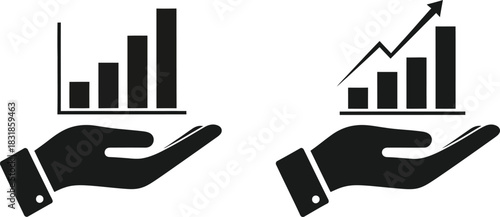 Hand holding business growth chart and arrow icon