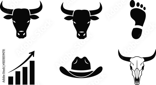 Western icons bull heads footprint chart hat skull