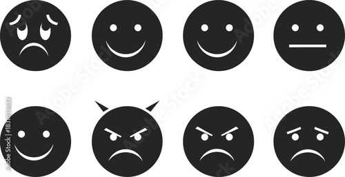 Black and white emotion icons representing different feelings and expressions
