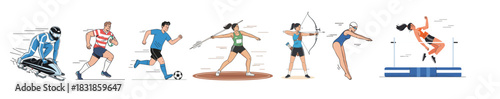 Modern athlete illustration set featuring multiple sports disciplines in energetic active poses
